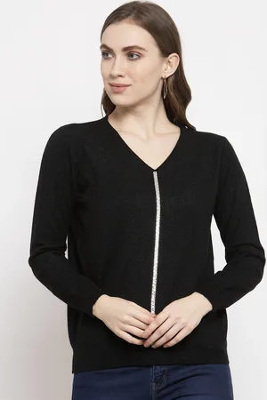 Gipsy Women Black Ribbed Cardigan Sweater