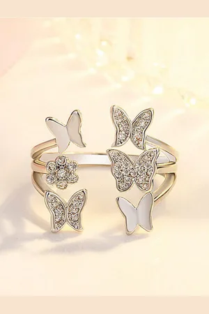 Myki Silver-Plated CZ-Studded Adjustable Finger Ring