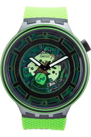 Swatch Unisex Green Skeleton Dial & Black Straps Water Resistant Analogue Watch SB01B125