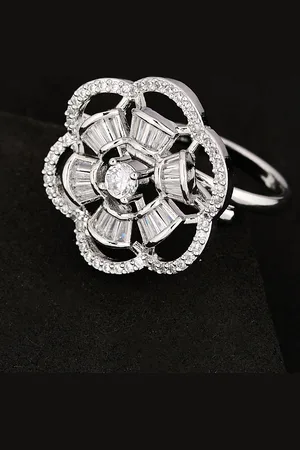 ATIBELLE Silver Plated CZ Stone Studded Finger Ring