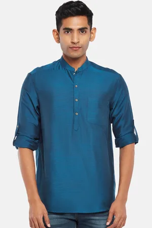 Pantaloons Men Blue Solid Mandarin Collar Kurta