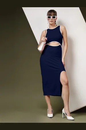 OOMPH Women Boat Neck Sleeveless Bodycon Midi Dress