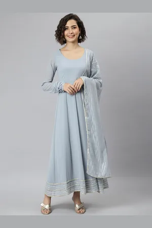 Janasya Women Grey Flared Sleeves Gotta Patti Georgette Anarkali Kurta