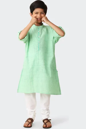 Fabindia Boys Woven Design Mandarin Collar Pure Cotton Kurta