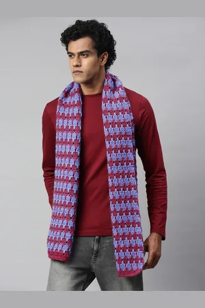 Magic Needles Unisex Maroon & Blue Checked Scarf