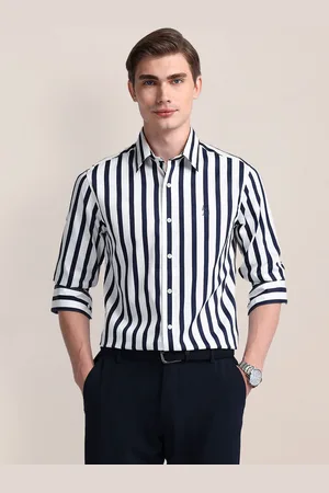 U.S. Polo Assn. Men Modern Spread Collar Striped Cotton Slim Fit Casual Shirt