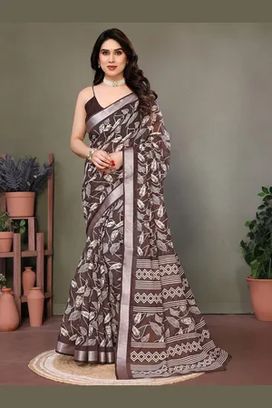 Moda Rapido Floral Zari Linen Blend Saree