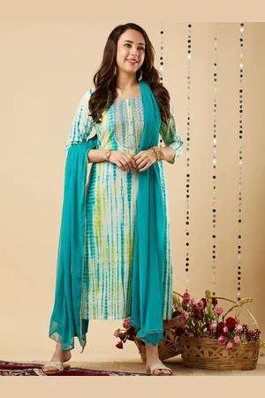 DIVASTRI Floral Printed V-Neck Straight Kurta With Trouser And Dupatta