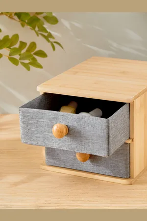 Home Centre Regan Oxford Grey & Brown Textured Bamboo 2-Tiered Storage Drawers