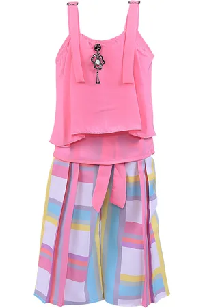 Wish Karo Girls Pink & White Top with Shorts