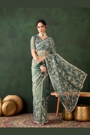 DIVASTRI Embellished Embroidered Organza Designer Saree