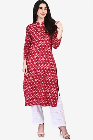 BE INDI Women Mandarin Collar Geometric Straight Multiple Slits Regular Kurta