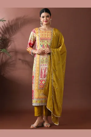 Jaipur Women Floral Printed Regular Beads and Stones Pure Silk Kurta with Trousers & With Dupatta