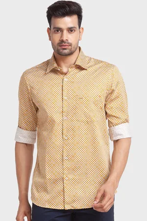 ColorPlus Men Yellow Tailored Fit Printed Casual Shirt