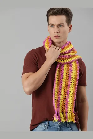 Magic Needles Unisex Yellow & Purple Self-Design Scarf With Tassels
