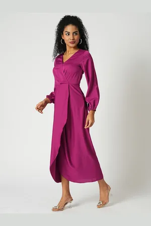 Globus Women V-Neck Long Puff Sleeves Wrap Maxi Dress
