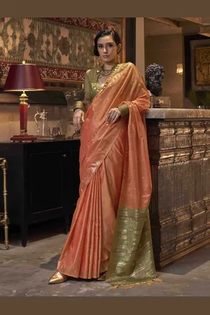 DIVASTRI Ethnic Motifs Woven Design Zari Tussar Saree