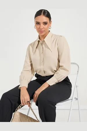 Styli Women Regular Fit Formal Shirt with Pointed Long Collar
