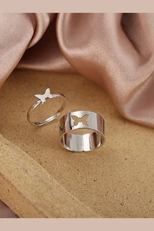 DressBerry Set Of 2 Silver-Plated ButterflyRing
