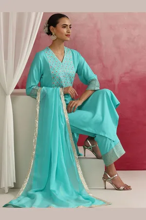Khushal K Women Embroidered Regular Sequinned Kurta with Palazzos & With Dupatta