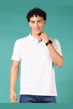 V-Mart Men Geometric Printed Polo Collar Cotton T-shirt