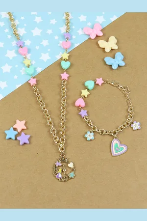 asthetika Girls Beaded Floral Heart Charm Jewellery Set