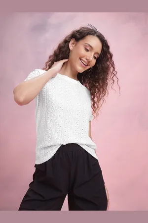 DressBerry Lace Sleeves Schiffli Design Top
