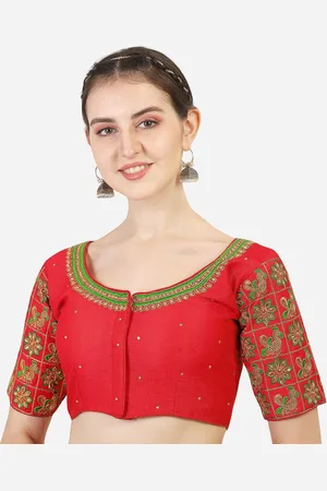 PUJIA MILLS Women Red Embroiderd Saree Blouse
