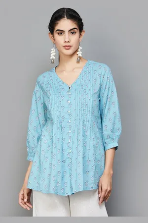 Lifestyle Floral Printed V-Neck Pure Cotton Tunic