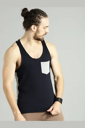 Roadster Time Travlr Men Navy Blue Sleveless Pure Cotton T-shirt with Raw Edges
