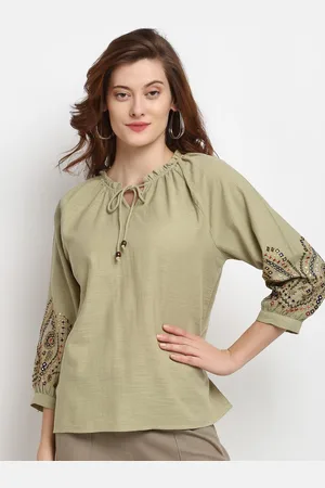 Gipsy Women Olive Green Embroidered Cotton Tunic