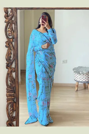 Moda Rapido Floral Embroidered Pure Georgette Saree