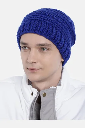 Magic Needles Men Blue Self Design Crochet Woolen Beanie