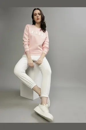 Elle Women Typography Printed Round Neck Cotton Pullover Sweatshirt