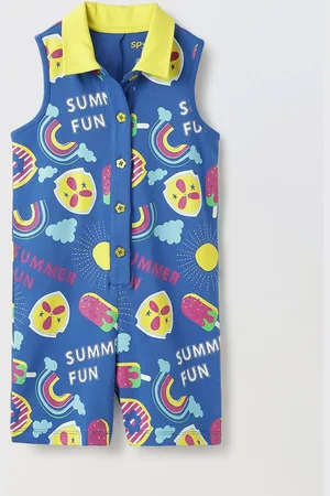SPUNKIES Girls Printed Sleeveless Cotton Basic Jumpsuit