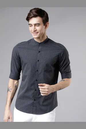 Highlander Men Black & Grey Slim Fit Checked Casual Shirt