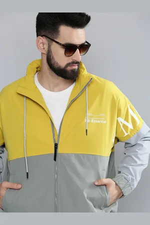 Flying Machine Men Mustard Yellow & Grey Colourblocked Lightweight Bomber Jacket