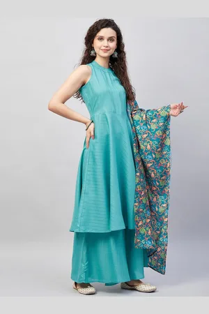 InWeave Striped Round Neck Anarkali Kurta with Palazzos & Dupatta