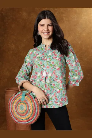 Kalini Women Floral Printed Pure Cotton Shirt Style Top