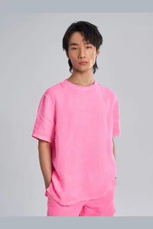 Terra Luna Men Solid Round Neck Linen Relaxed Fit T-shirt