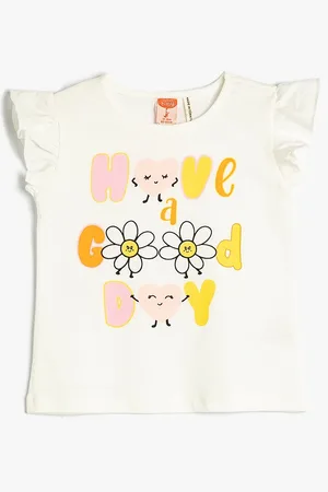 Koton Infants Girls Floral Printed Flutter Sleeves Pure Cotton Top
