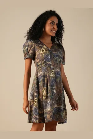 Globus Women Animal Printed Puff Sleeve A-Line Dress