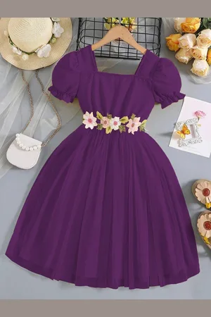 Miss & Chief Embellished Puff Sleeve Net A-Line Dress