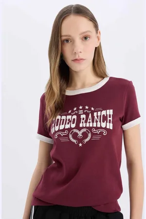 DeFacto Women Typography Printed Extended Sleeves Applique T-shirt