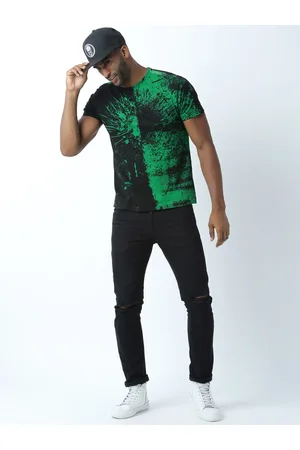 Huetrap Men Green & Black Printed Round Neck T-shirt