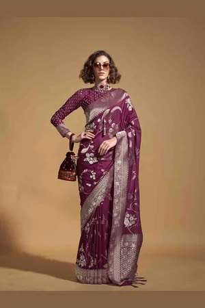 DIVASTRI Ethnic Motifs Woven Design Zari Pure Georgette Banarasi Saree