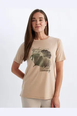 DeFacto Women Camouflage Printed Drop-Shoulder Sleeves T-shirt