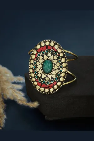 ATIBELLE Gold-Plated Stone-Studded Bangle