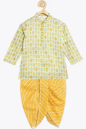 Campana Boys Printed Regular Kantha Work Pure Cotton Straight Kurta with Dhoti Pants