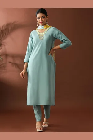 Jaipur Women Floral Yoke Design Regular Thread Work Kurta with Trousers & With Dupatta